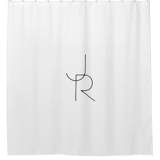 Moderne 2 overlappende Initialen | Zwart-wit Douchegordijn (Voorkant)