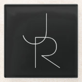 Moderne 2 overlappende Initialen | Zwart wit Glazen Onderzetter (Voorkant)