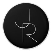 Moderne 2 overlappende Initialen | Zwart wit Keramische Knop (Voorkant)