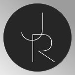 Moderne 2 overlappende Initialen | Zwart wit Ronde Sticker<br><div class="desc">Moderne overlappende initialen.</div>