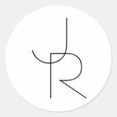 Moderne 2 overlappende Initialen | Zwart-wit Ronde Sticker (Voorkant)