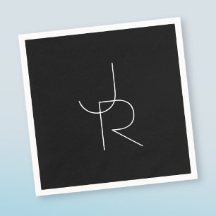 Moderne 2 overlappende Initialen   Zwart wit Servet
