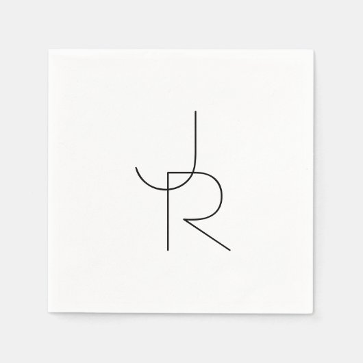 Moderne 2 overlappende Initialen | Zwart-wit Servet (Voorkant)