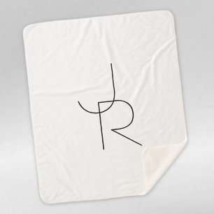 Moderne 2 overlappende Initialen   Zwart-wit Sherpa Deken