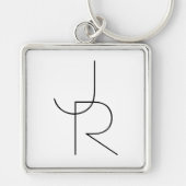 Moderne 2 overlappende Initialen | Zwart-wit Sleutelhanger (Voorkant)