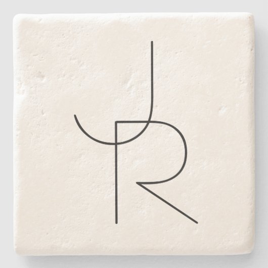 Moderne 2 overlappende Initialen | Zwart-wit Stenen Onderzetter (Voorkant)