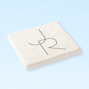 Moderne 2 overlappende Initialen   Zwart-wit Stenen Onderzetter