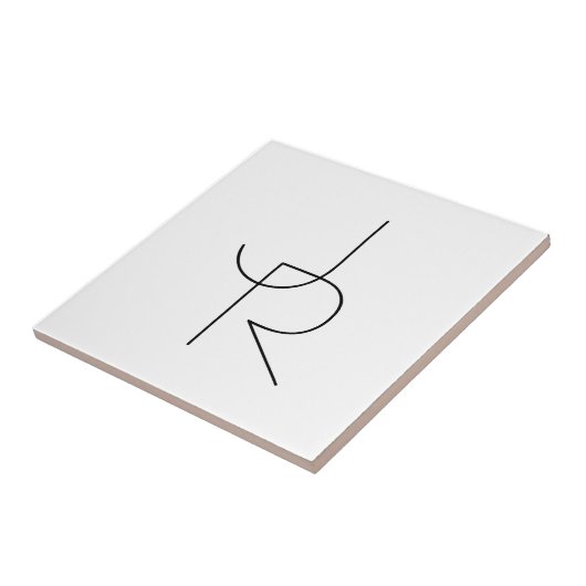 Moderne 2 overlappende Initialen | Zwart-wit Tegeltje (Zijkant)