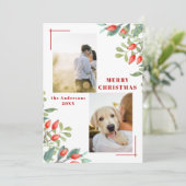 Moderne 2 Photo Collage Winter Botanicals Kerstmis Feestdagenkaart (Staand voorkant)