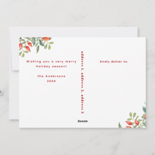 Moderne 2 Photo Collage Winter Botanicals Kerstmis Feestdagenkaart (Achterkant)