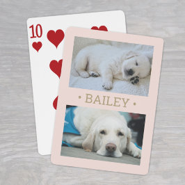 Moderne 2 Photo Dog of elke naam Blush Pink en Gol Pokerkaarten
