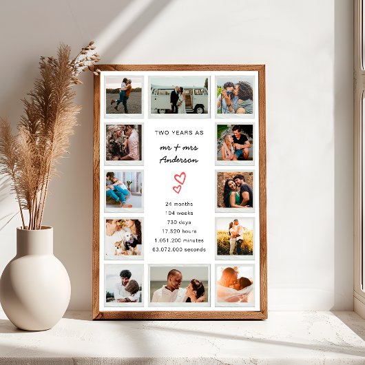 Moderne 2e Jubileum Custom Photo Collage Poster