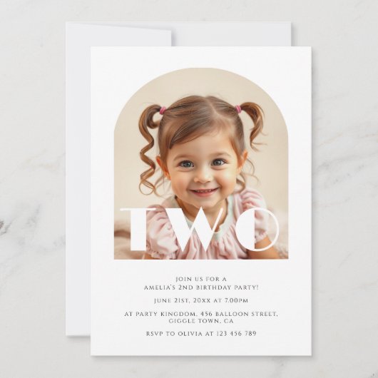 Moderne 2e Verjaardag Elegante Boog Foto Kaart (Voorkant)