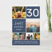 Moderne 30-jarige marineblauw 6 fotocollage kaart (Voorkant)