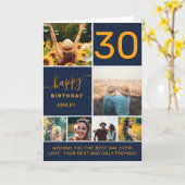 Moderne 30 verjaardag oranje blauw 6 fotocollage kaart (Gele Bloem)