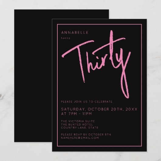 Moderne 30e dertigste dertigste verjaardag kaart (Voorkant / Achterkant)