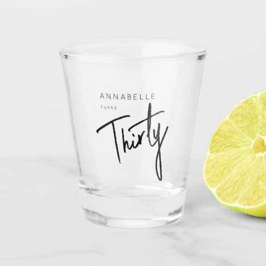 Moderne 30e dertigste dertigste verjaardag shot glas (Voorkant)
