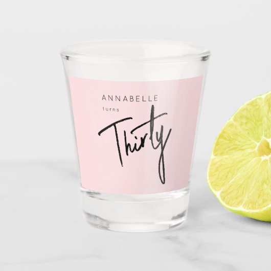 Moderne 30e dertigste dertigste verjaardag shot glas (Voorkant)