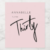 Moderne 30e dertigste dertigste verjaardag wijn etiket (Enkel label)