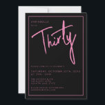 Moderne 30e dertigste verjaardagsfeestje kaart<br><div class="desc">Moderne 30e verjaardagsuitnodiging in zwart met roze schrift/typografie.  Aanpassende artikelen en feestartikelen zijn ook beschikbaar.  Gebruik de knop 'bericht sturen' hieronder voor hulp bij verdere aanpassing en speciale verzoeken.  © Zoe Chapman Design</div>