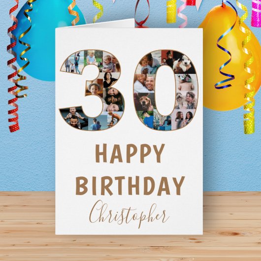Moderne 30e Happy Birthday Photo Collage Blue