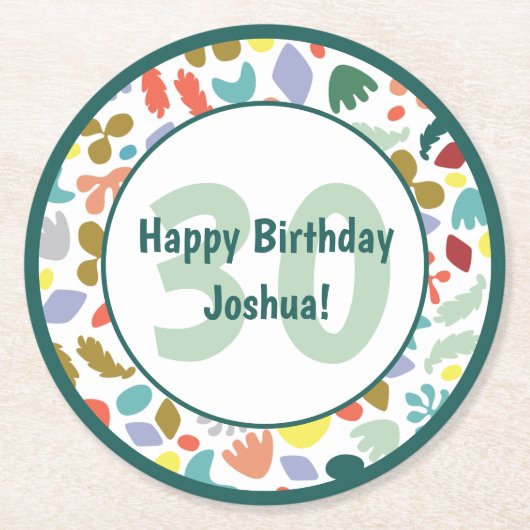 Moderne 30e verjaardag Aangepaste naam Ronde Kartonnen Onderzetter (Voorkant)