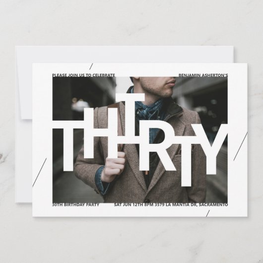 Moderne 30e verjaardag foto uitnodiging (Voorkant)