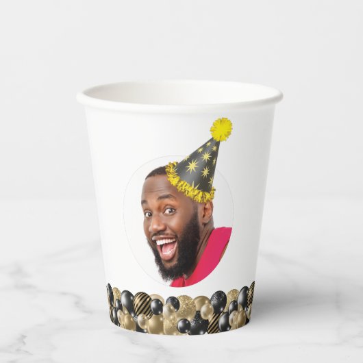 Moderne 30e verjaardag Foto zwart Gold Papieren Bekers (Voorkant)