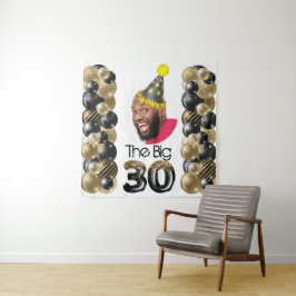 Moderne 30e Verjaardag Foto Zwart Goud Wandkleed
