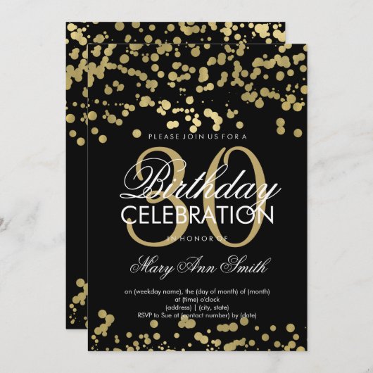 Moderne 30e verjaardag Gold Foil Confetti Kaart (Voorkant / Achterkant)