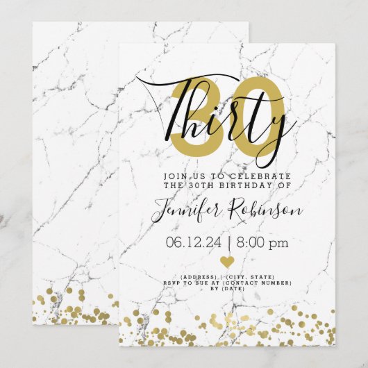 Moderne 30e verjaardag Gold Marble Kaart (Voorkant / Achterkant)
