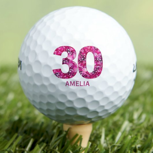 Moderne 30e verjaardag golfballen 30 roze initiale