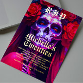 Moderne 30e verjaardag Halloween Red Rose Lady Sku Folie Uitnodiging