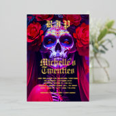 Moderne 30e verjaardag Halloween Red Rose Lady Sku Folie Uitnodiging (Staand Voorkant)