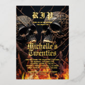 Moderne 30e verjaardag Halloween zwart gouden sche Folie Uitnodiging (Voorkant)