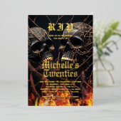 Moderne 30e verjaardag Halloween zwart gouden sche Folie Uitnodiging (Staand Voorkant)