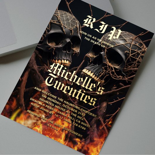 Moderne 30e verjaardag Halloween zwart gouden sche Folie Uitnodiging