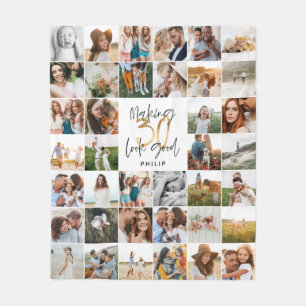 Moderne 30e verjaardag multi foto script cadeau fl fleece deken