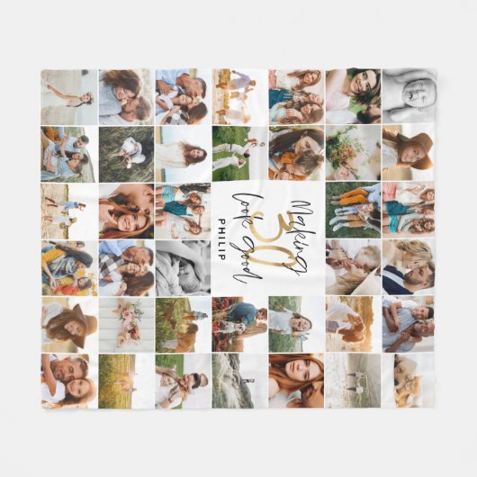 Moderne 30e verjaardag multi foto script cadeau fl fleece deken (Voorkant (Horizontaal))