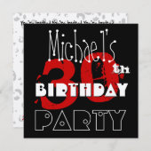 Moderne 30e verjaardag Rode zwarte Sjabloon Kaart (Voorkant / Achterkant)