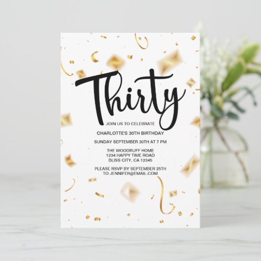 Moderne 30e verjaardag wit zwart | Gouden verjaard Kaart (Staand voorkant)