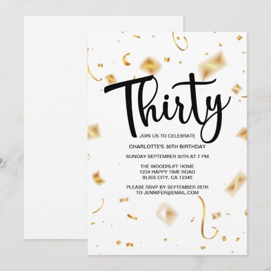 Moderne 30e verjaardag wit zwart | Gouden verjaard Kaart (Voorkant / Achterkant)