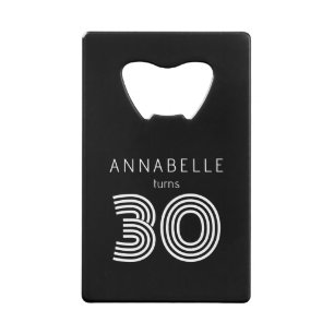 Moderne 30e verjaardag zwart creditkaart flessenopener
