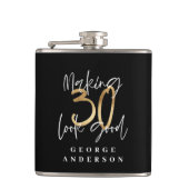 Moderne 30e verjaardag zwart en goud heupfles (Voorkant)