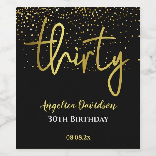 Moderne 30e verjaardag zwart goud wijn etiket (Enkel label)