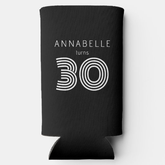 Moderne 30e verjaardag zwart seltzer blikjeskoeler (Achterkant)