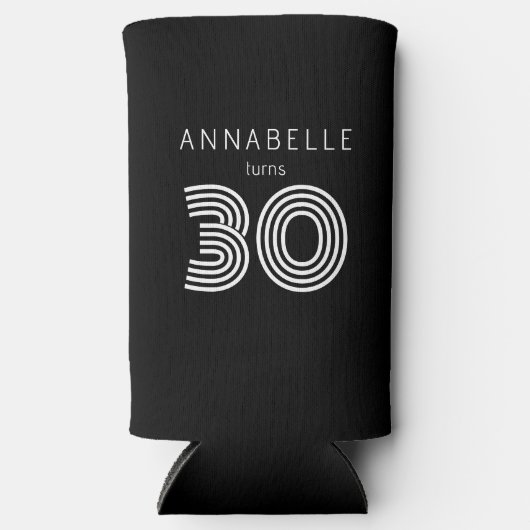 Moderne 30e verjaardag zwart seltzer blikjeskoeler (Voorkant)
