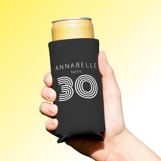 Moderne 30e verjaardag zwart seltzer blikjeskoeler