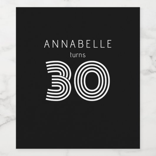 Moderne 30e verjaardag zwart wijn etiket (Enkel label)
