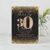 Moderne 30e verjaardagsfeest Black Gold Glitter Kaart (Staand voorkant)